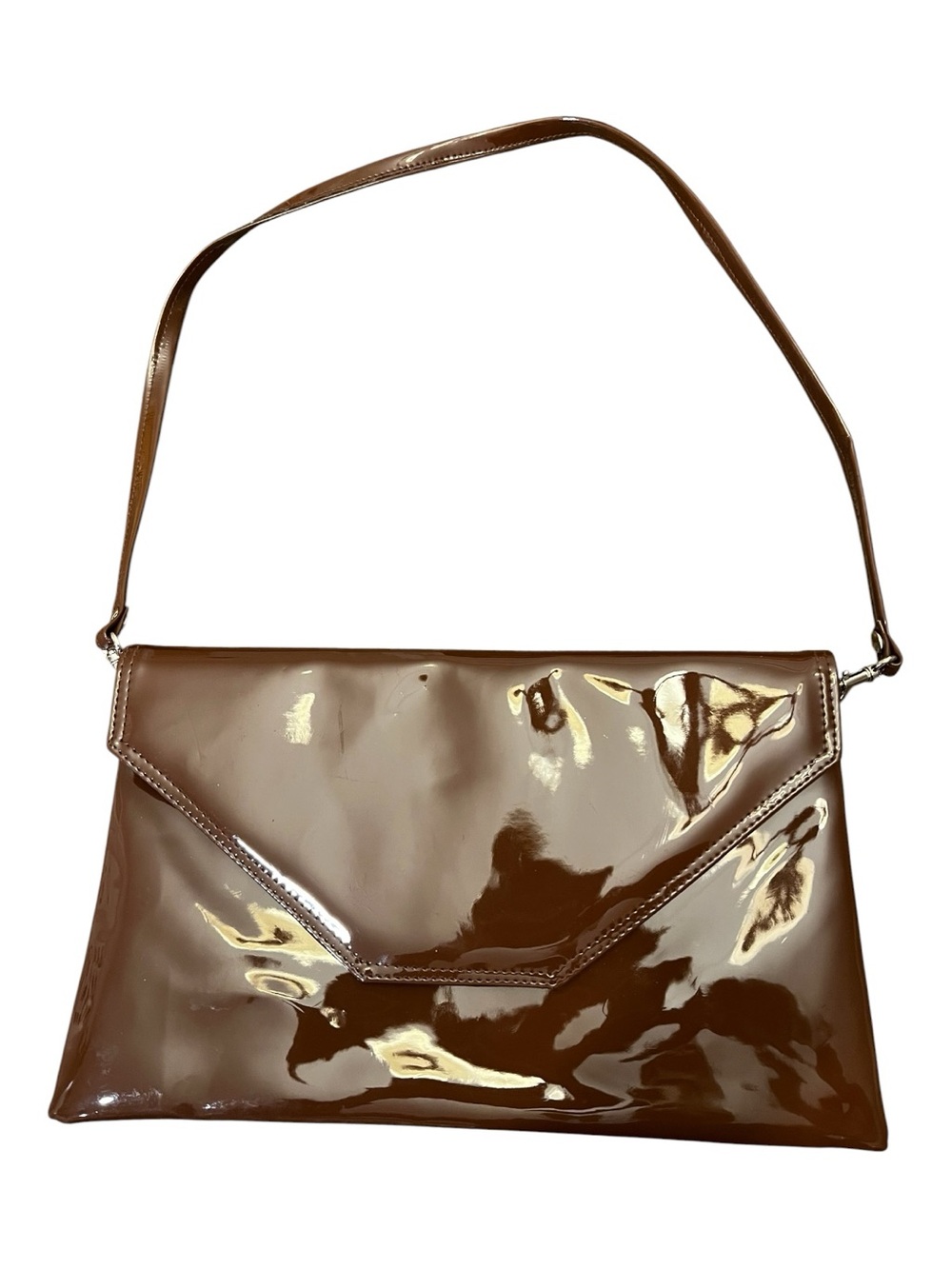 Loni Patent Leather Envelope Shoulder clutch in Brown-Excellent condition!